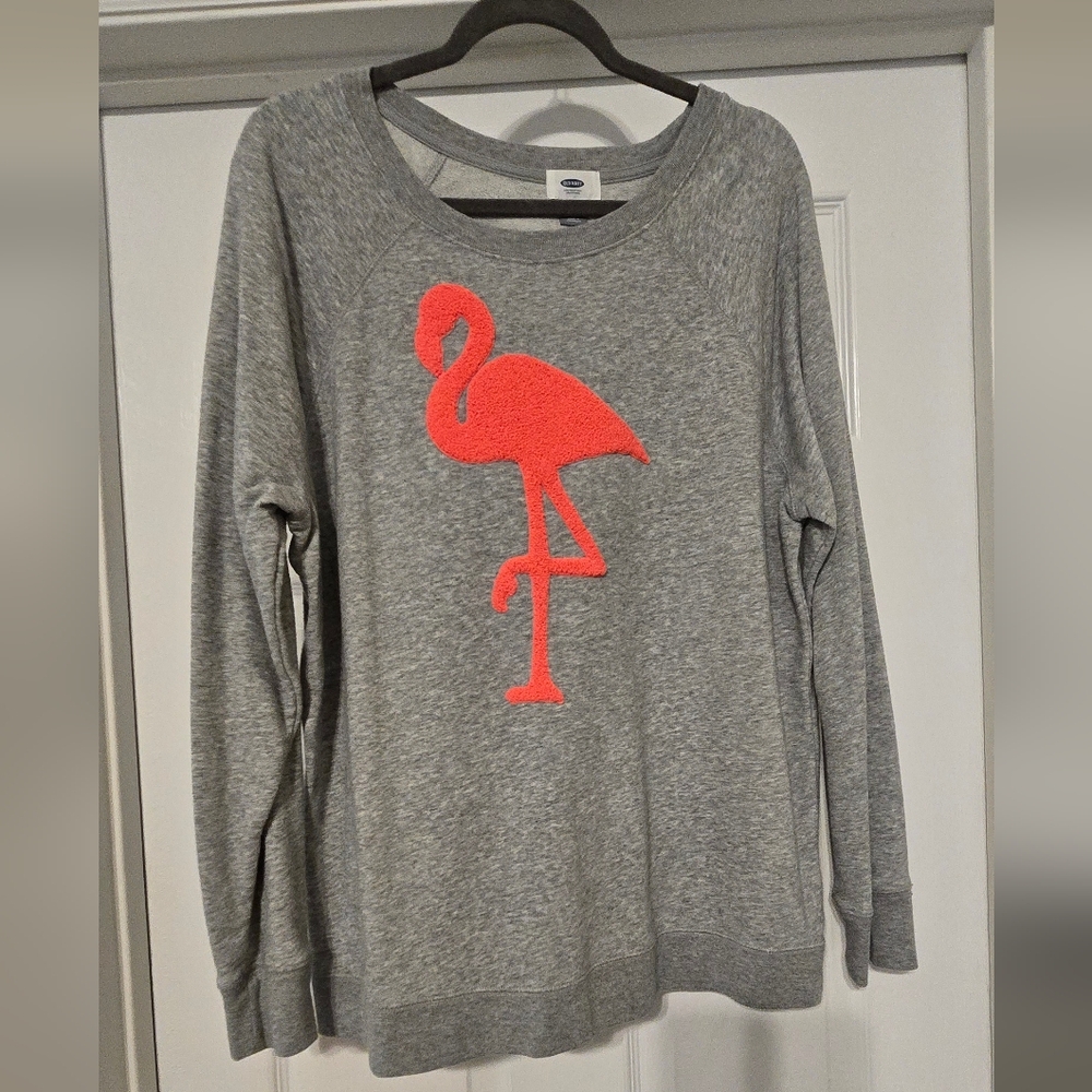 Old Navy Gray Sweater with Pink Flamingo